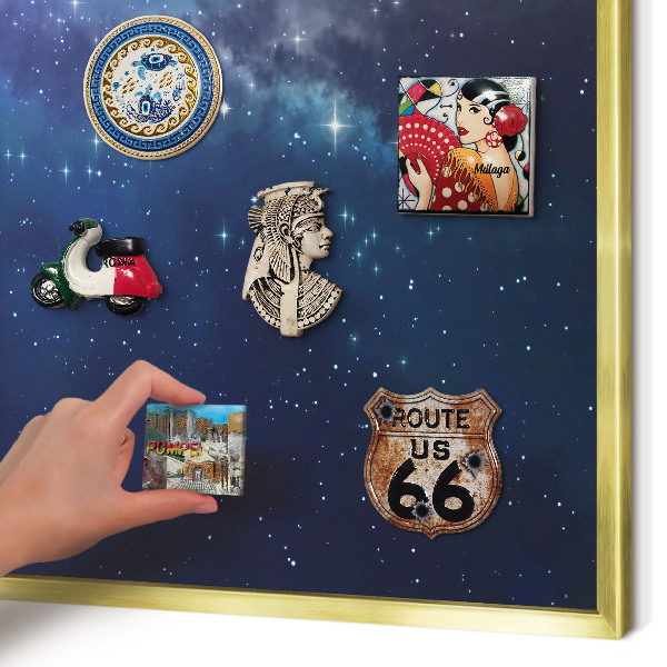 Magnettafel für Urlaubsmagnete in Goldrahmen Sternenraum