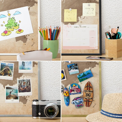 Magnettafel für Urlaubsmagnete in Goldrahmen Weltkarte
