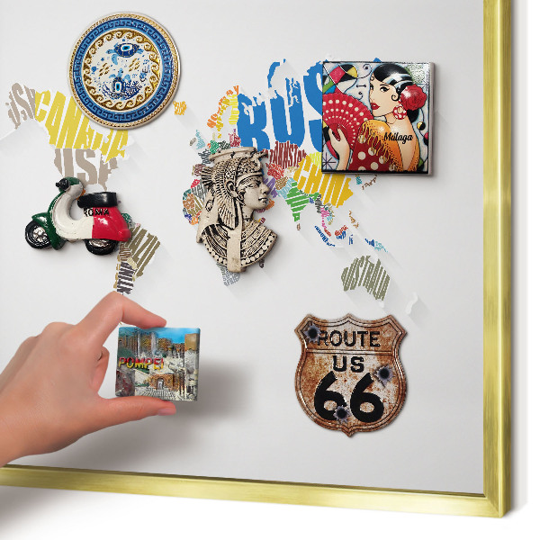 Magnettafel für Urlaubsmagnete in Goldrahmen Farbkarte