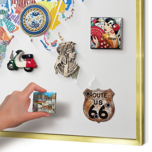 Magnettafel für Urlaubsmagnete in Goldrahmen Farbkarte