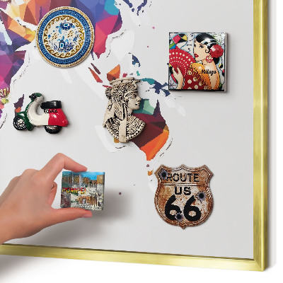 Magnettafel dekorativ bedruckt mit goldenem Rahmen Weltkarte