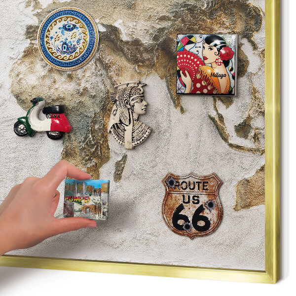 Magnettafel für Urlaubsmagnete in Goldrahmen Reliefkarte