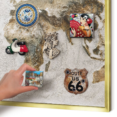 Magnettafel für Urlaubsmagnete in Goldrahmen Reliefkarte