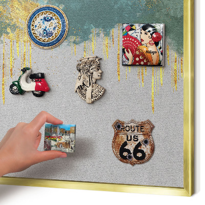 Magnettafel für Urlaubsmagnete in Goldrahmen Türkis-Abstraktion