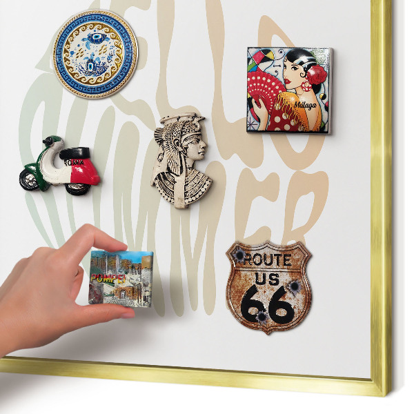 Magnettafel für Urlaubsmagnete in Goldrahmen Hallo Sommer!
