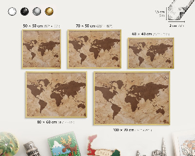 Magnettafel für Urlaubsmagnete in Goldrahmen Weltkarte