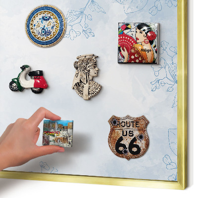 Magnettafel für Urlaubsmagnete in Goldrahmen Floristische Eleganz