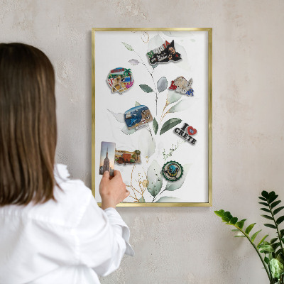 Magnettafel dekorativ bedruckt mit goldenem Rahmen Botanische Eleganz