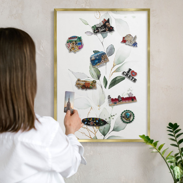 Magnettafel dekorativ bedruckt mit goldenem Rahmen Botanische Eleganz