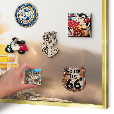 Magnettafel für Urlaubsmagnete in Goldrahmen Retro-Reisen