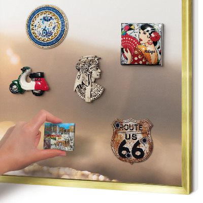 Magnettafel für Urlaubsmagnete in Goldrahmen Retro-Reisen