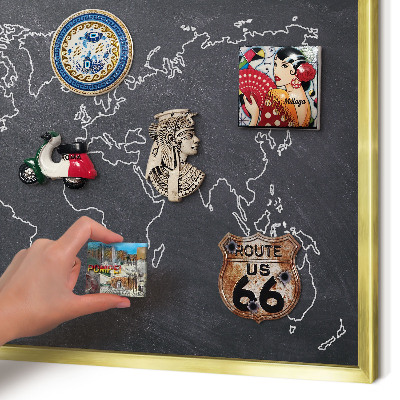 Magnettafel für Urlaubsmagnete in Goldrahmen Kreidezeitwelt