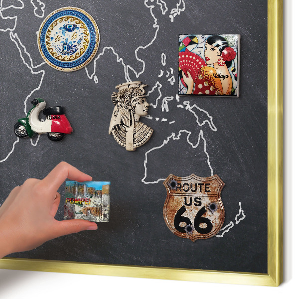 Magnettafel für Urlaubsmagnete in Goldrahmen Kreidezeitwelt