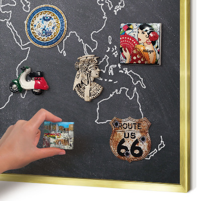 Magnettafel für Urlaubsmagnete in Goldrahmen Kreidezeitwelt
