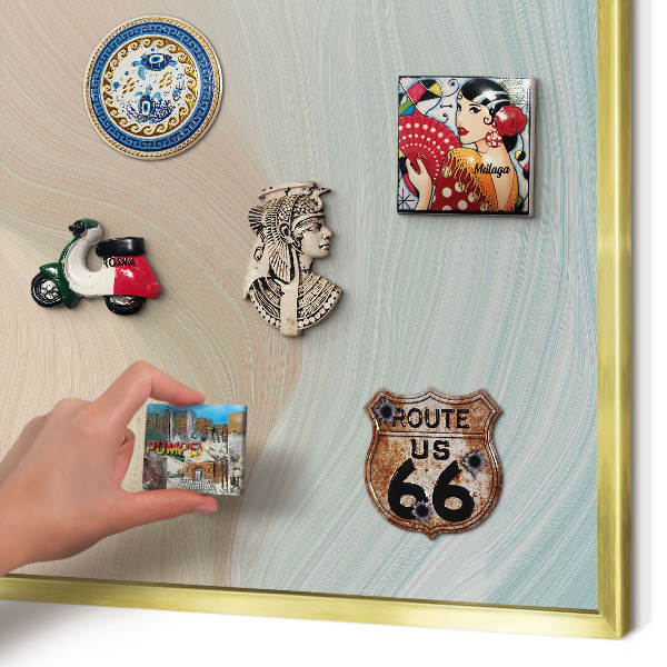 Magnettafel für Urlaubsmagnete in Goldrahmen Pastellwirbel