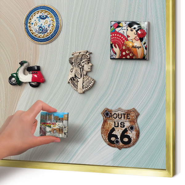 Magnettafel für Urlaubsmagnete in Goldrahmen Pastellwirbel