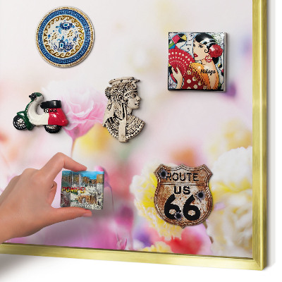 Magnettafel dekorativ bedruckt mit goldenem Rahmen Pastellblumen
