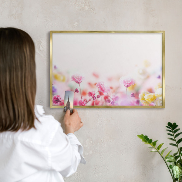 Magnettafel dekorativ bedruckt mit goldenem Rahmen Pastellblumen