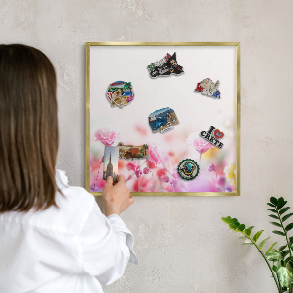 Magnettafel dekorativ bedruckt mit goldenem Rahmen Pastellblumen
