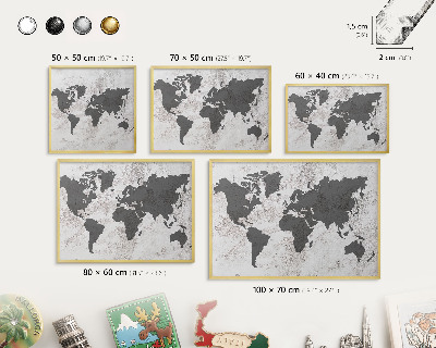 Magnettafel für Urlaubsmagnete in Goldrahmen Weltkarte
