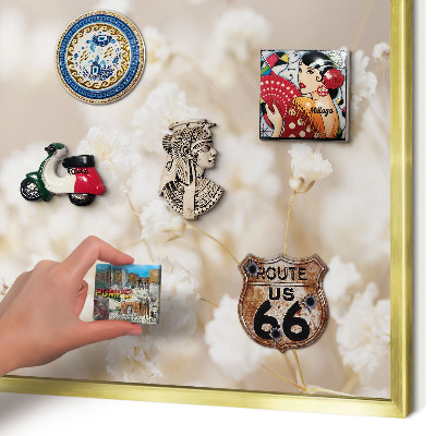 Magnettafel dekorativ bedruckt mit goldenem Rahmen Beige Blüten