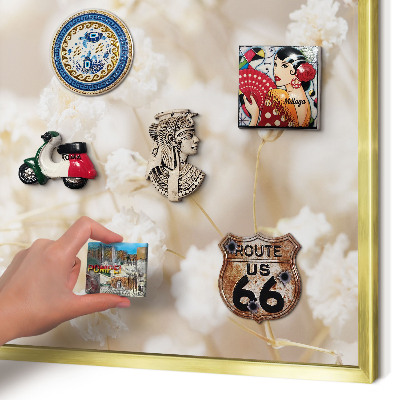 Magnettafel dekorativ bedruckt mit goldenem Rahmen Beige Blüten