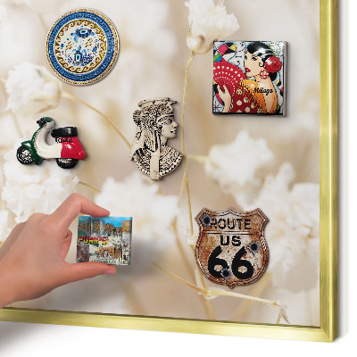 Magnettafel dekorativ bedruckt mit goldenem Rahmen Beige Blüten