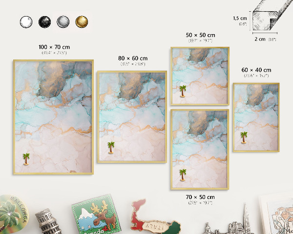 Magnettafel für Urlaubsmagnete in Goldrahmen Pastellformen