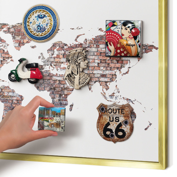 Magnettafel für Urlaubsmagnete in Goldrahmen Brick World