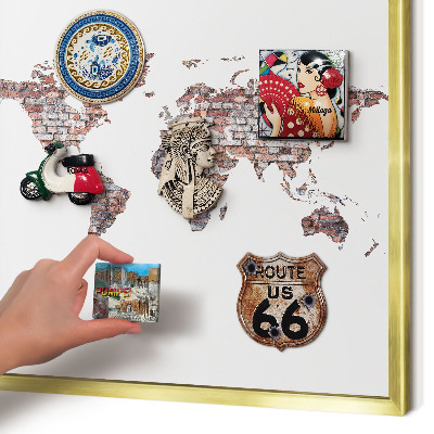 Magnettafel für Urlaubsmagnete in Goldrahmen Brick World