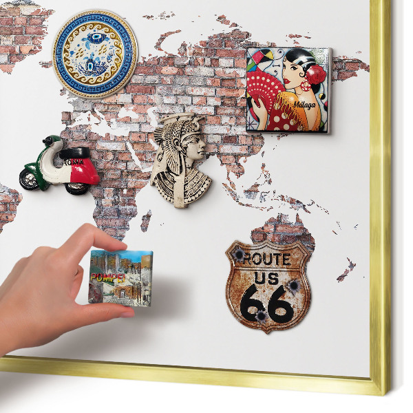 Magnettafel für Urlaubsmagnete in Goldrahmen Brick World