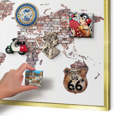 Magnettafel für Urlaubsmagnete in Goldrahmen Brick World