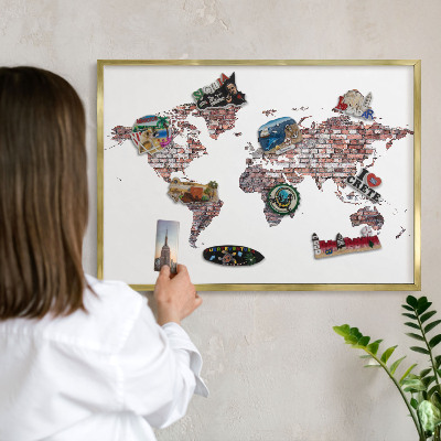 Magnettafel für Urlaubsmagnete in Goldrahmen Brick World