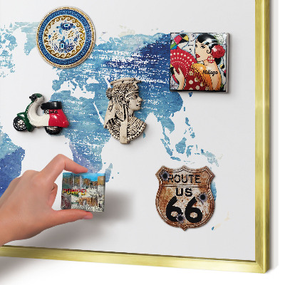 Magnettafel für Urlaubsmagnete in Goldrahmen Aquarellkarte