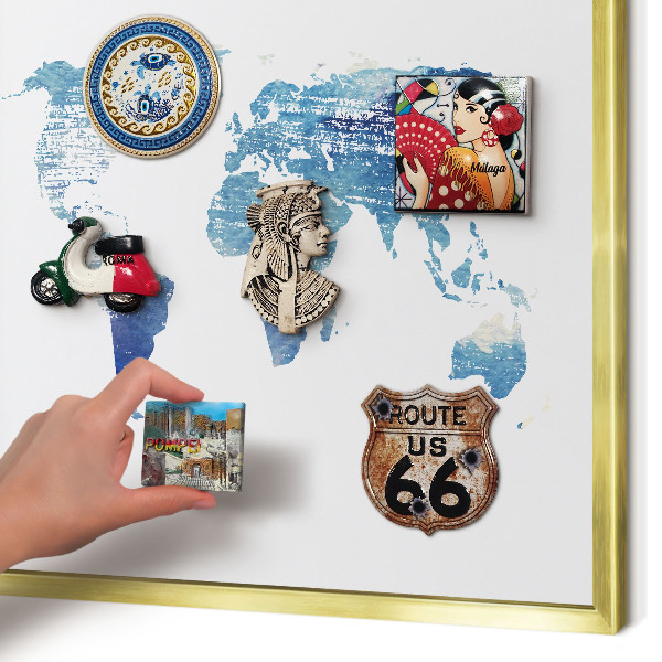 Magnettafel für Urlaubsmagnete in Goldrahmen Aquarellkarte