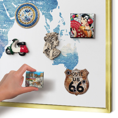 Magnettafel für Urlaubsmagnete in Goldrahmen Aquarellkarte