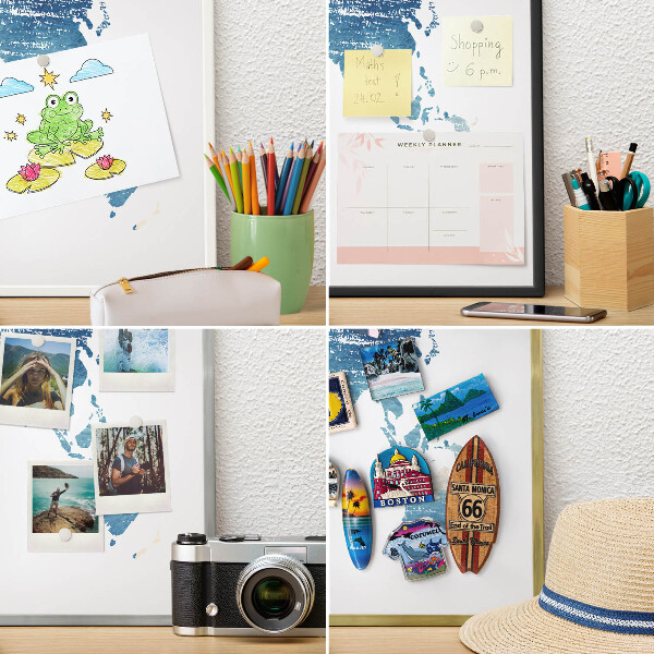 Magnettafel für Urlaubsmagnete in Goldrahmen Aquarellkarte