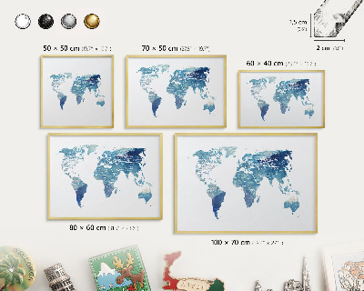 Magnettafel für Urlaubsmagnete in Goldrahmen Aquarellkarte