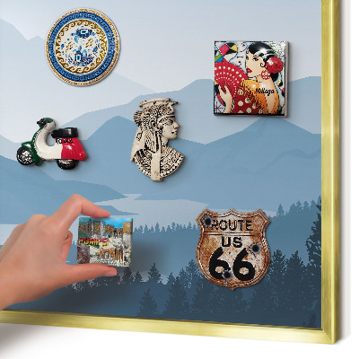 Magnettafel für Urlaubsmagnete in Goldrahmen Harmonie der Berge