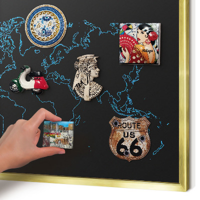 Magnettafel dekorativ bedruckt mit goldenem Rahmen Weltkarte