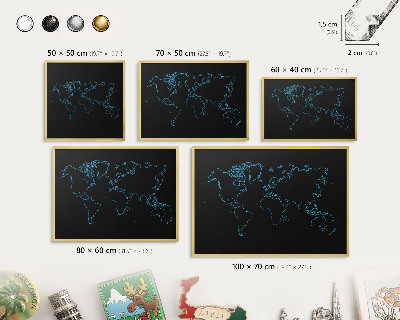 Magnettafel dekorativ bedruckt mit goldenem Rahmen Weltkarte