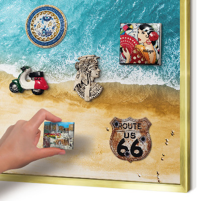 Magnettafel für Urlaubsmagnete in Goldrahmen Meer und Strand