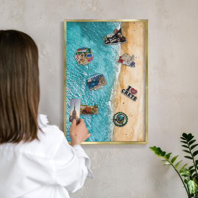 Magnettafel für Urlaubsmagnete in Goldrahmen Meer und Strand