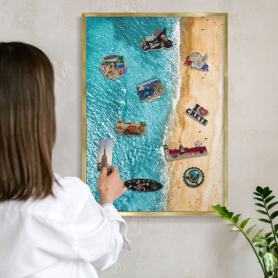 Magnettafel für Urlaubsmagnete in Goldrahmen Meer und Strand