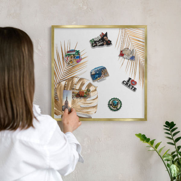 Magnettafel dekorativ bedruckt mit goldenem Rahmen Elegante Blätter