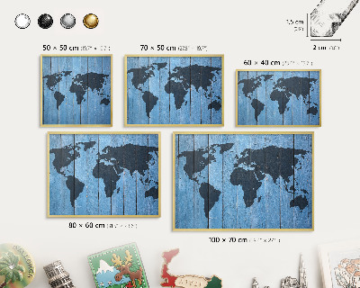 Magnettafel für Urlaubsmagnete in Goldrahmen Weltkarte