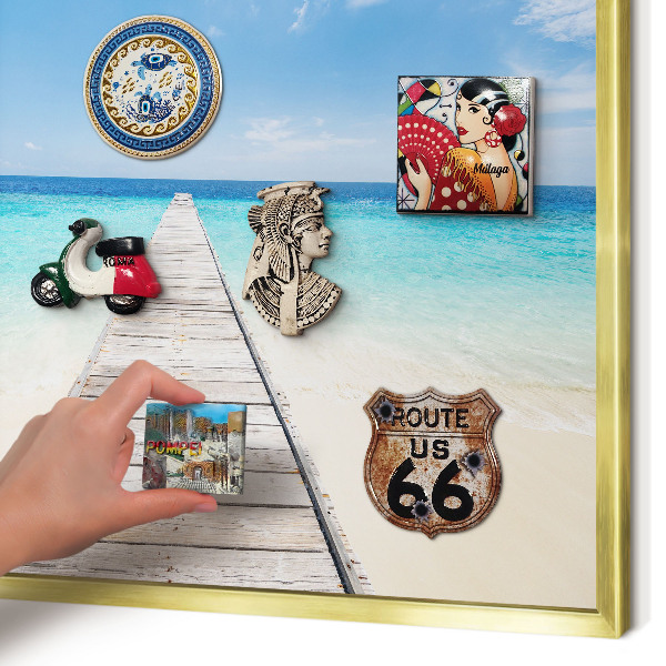 Magnettafel für Urlaubsmagnete in Goldrahmen Ocean Pier