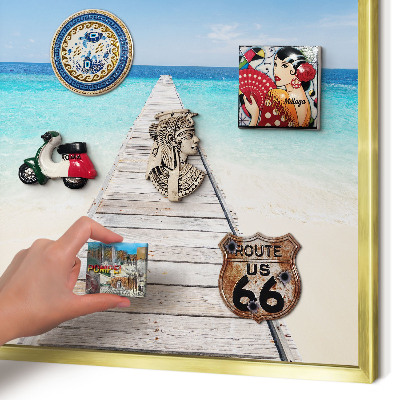 Magnettafel für Urlaubsmagnete in Goldrahmen Ocean Pier