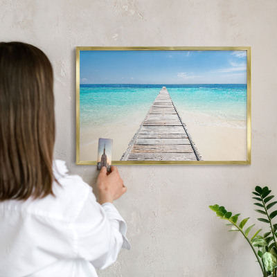 Magnettafel für Urlaubsmagnete in Goldrahmen Ocean Pier