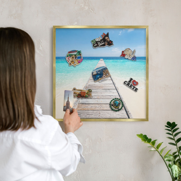 Magnettafel für Urlaubsmagnete in Goldrahmen Ocean Pier